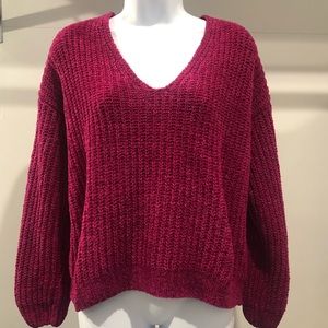 Express Chenille Shaker Knit V-Neck Sweater